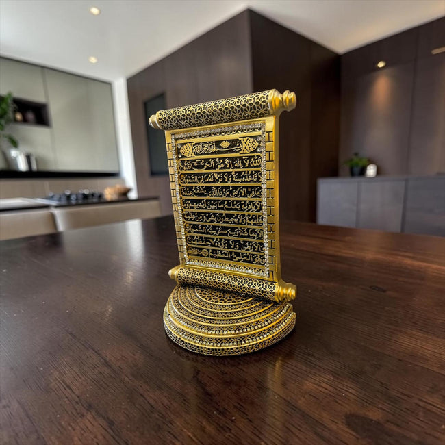 Ayetel Kürsi Parşömen Tasarım Biblo – Gold İslami Masa Dekoru& Sleep Nova