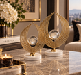 Gold Kristal Küreli Yaprak Formlu Dekoratif Obje 2’li Set