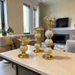 Lotus Kristal Dekoratif Şamdan Mumluk Gold Beyaz Mermer Desenli Salon Masa Dekoru& Sleep Nova