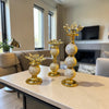 Lotus Kristal Dekoratif Şamdan Mumluk Gold Beyaz Mermer Desenli Salon Masa Dekoru& Sleep Nova