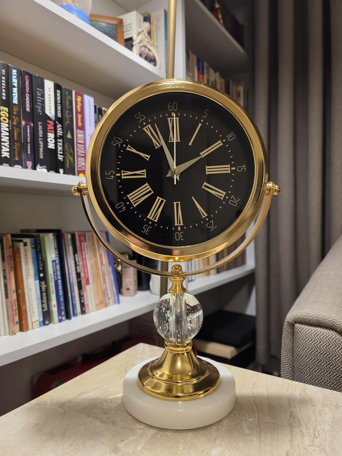 Mermer Taşlı Kar Küreli Dekoratif Masa Saati& Sleep Nova