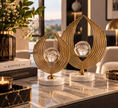 Gold Kristal Küreli Yaprak Formlu Dekoratif Obje 2’li Set