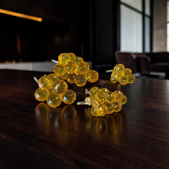Amber Crystal Grape Dekoratif Obje – Altın Ton Cam Üzüm Modern Lüks Masa Üstü Ev Aksesuarı& Sleep Nova