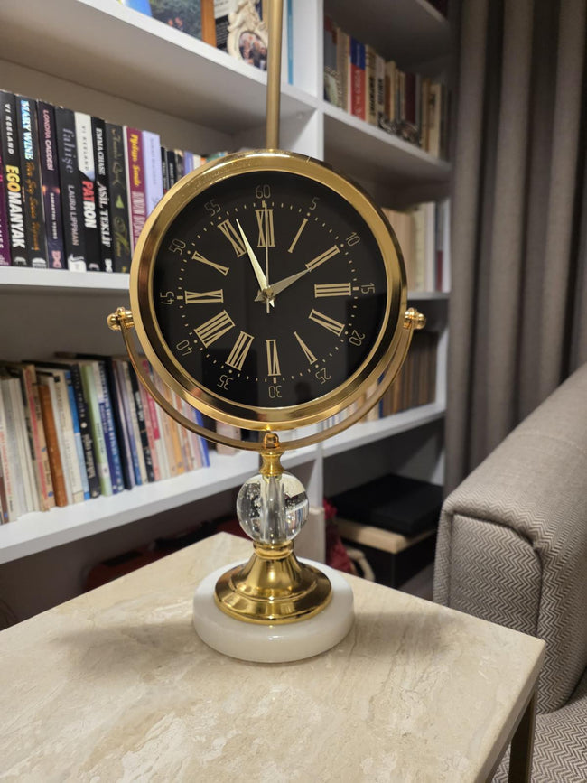 Mermer Taşlı Kar Küreli Dekoratif Masa Saati& Sleep Nova