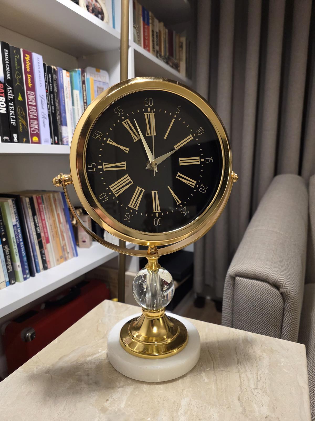 Mermer Taşlı Kar Küreli Dekoratif Masa Saati& Sleep Nova