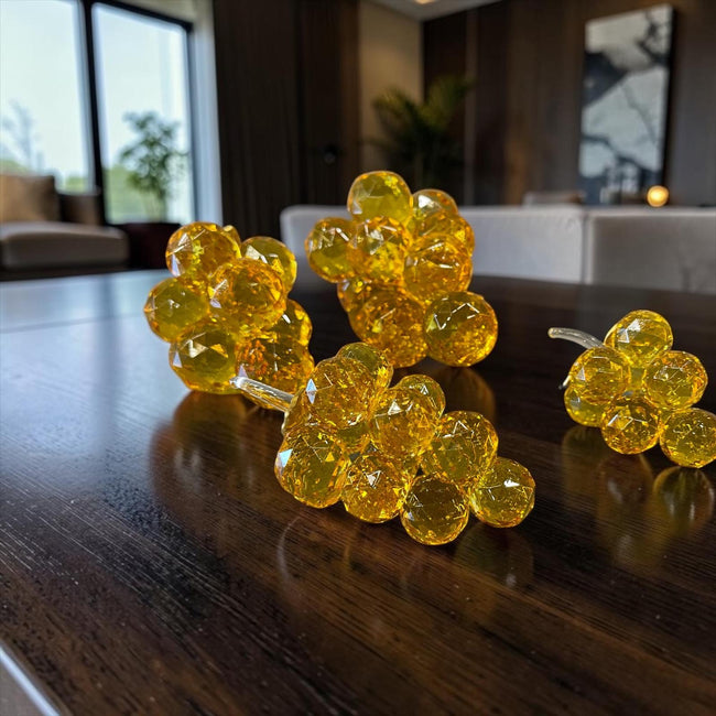Amber Crystal Grape Dekoratif Obje – Altın Ton Cam Üzüm Modern Lüks Masa Üstü Ev Aksesuarı& Sleep Nova