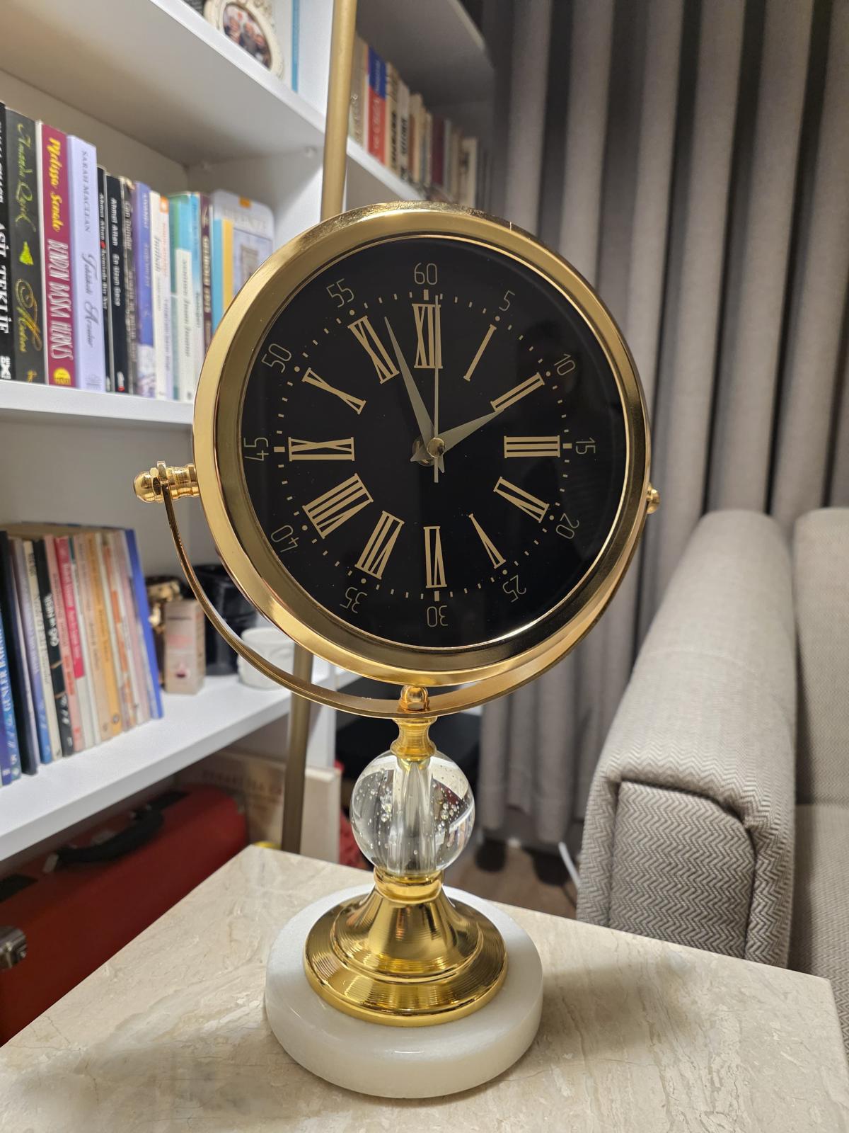 Mermer Taşlı Kar Küreli Dekoratif Masa Saati& Sleep Nova