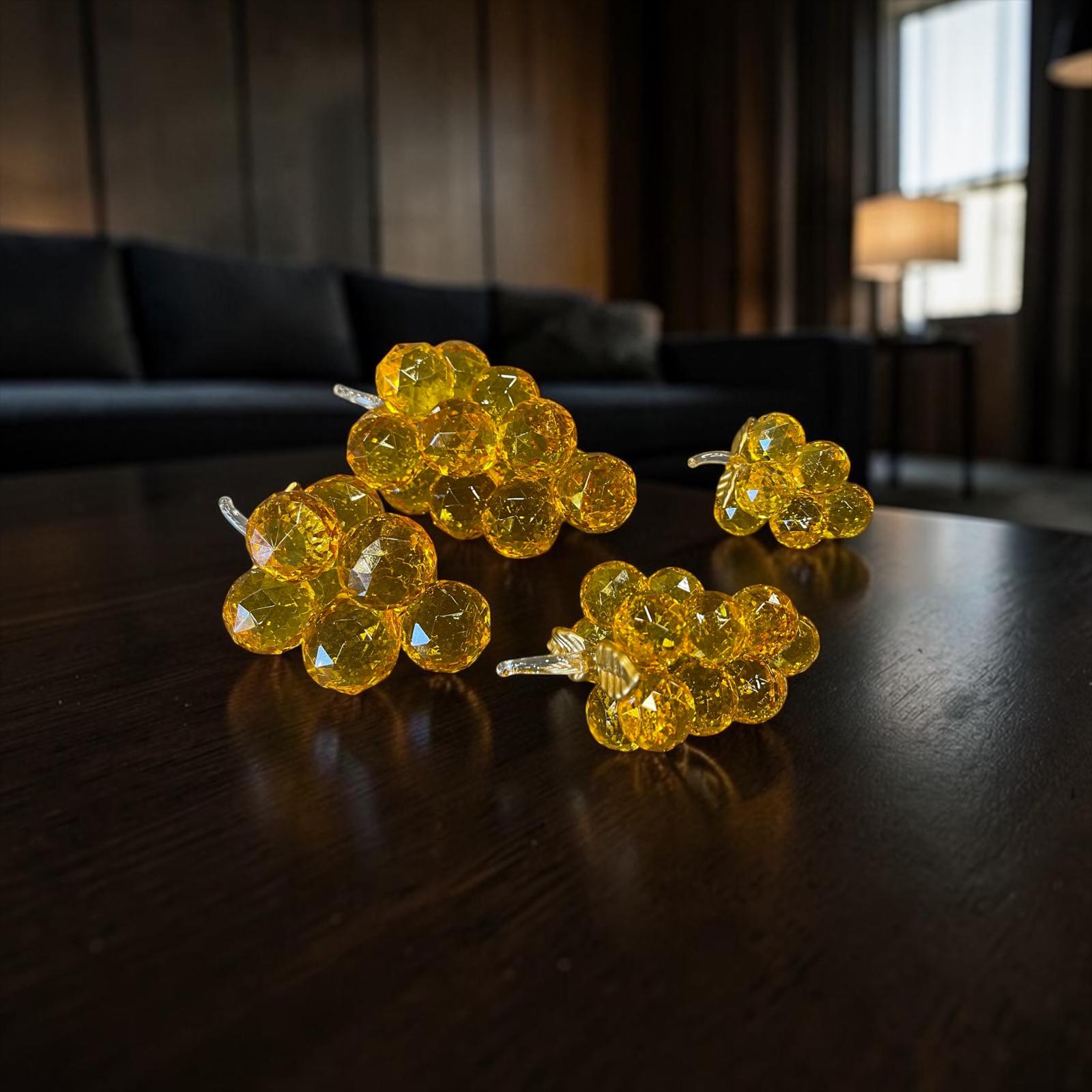 Amber Crystal Grape Dekoratif Obje – Altın Ton Cam Üzüm Modern Lüks Masa Üstü Ev Aksesuarı& Sleep Nova