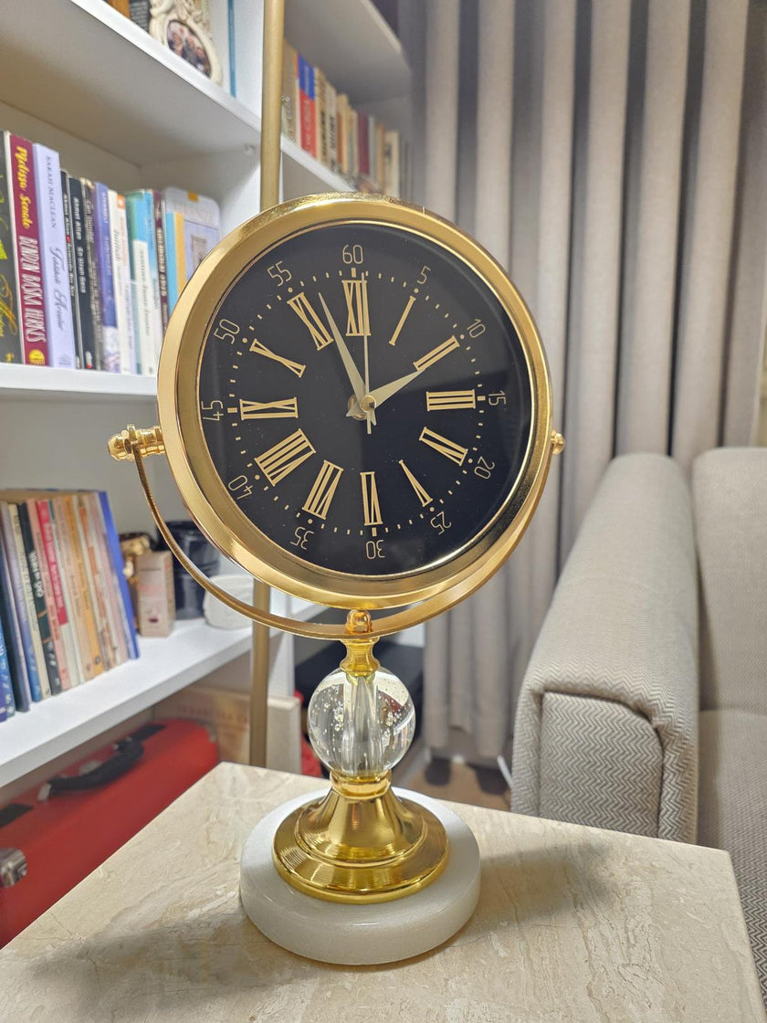 Mermer Taşlı Kar Küreli Dekoratif Masa Saati& Sleep Nova