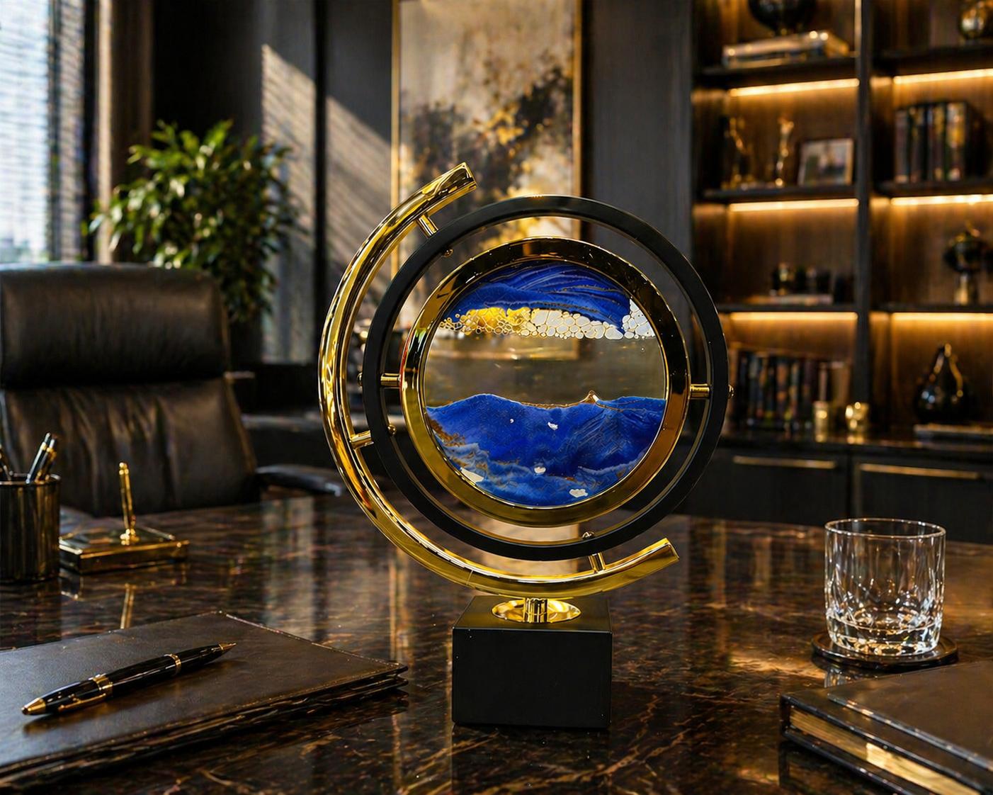 Gold Frame Hareketli Kum Sanatı Dekoratif Masa Lambası – Modern Ofis & Salon Dekoru& Sleep Nova