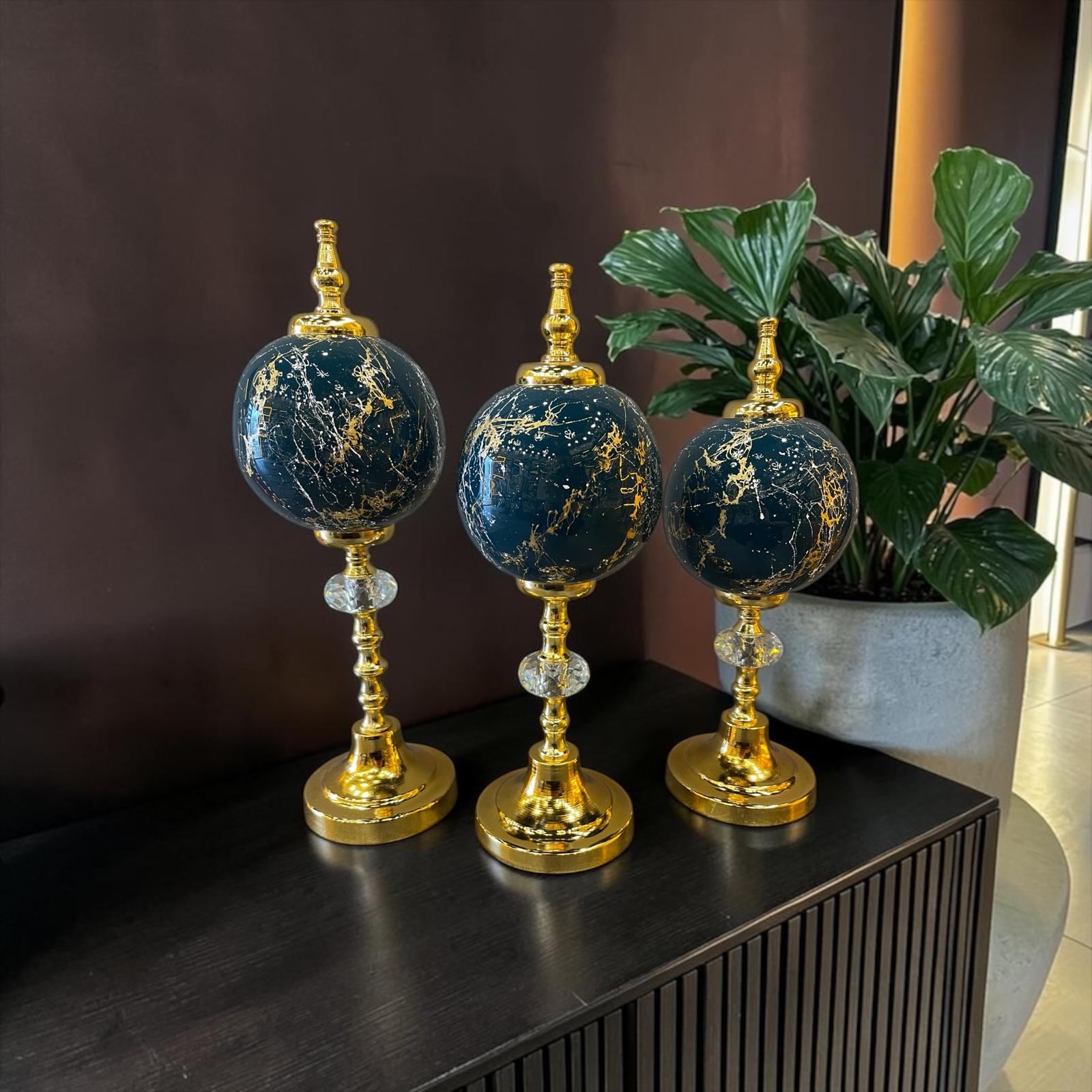 Noir Gold Marble Küre Dekoratif Obje Seti – Siyah Altın Mermer Desenli Lüks Modern 3’lü Ev & Ofis Aksesuarı& Sleep Nova