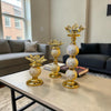 Lotus Kristal Dekoratif Şamdan Mumluk Gold Beyaz Mermer Desenli Salon Masa Dekoru& Sleep Nova