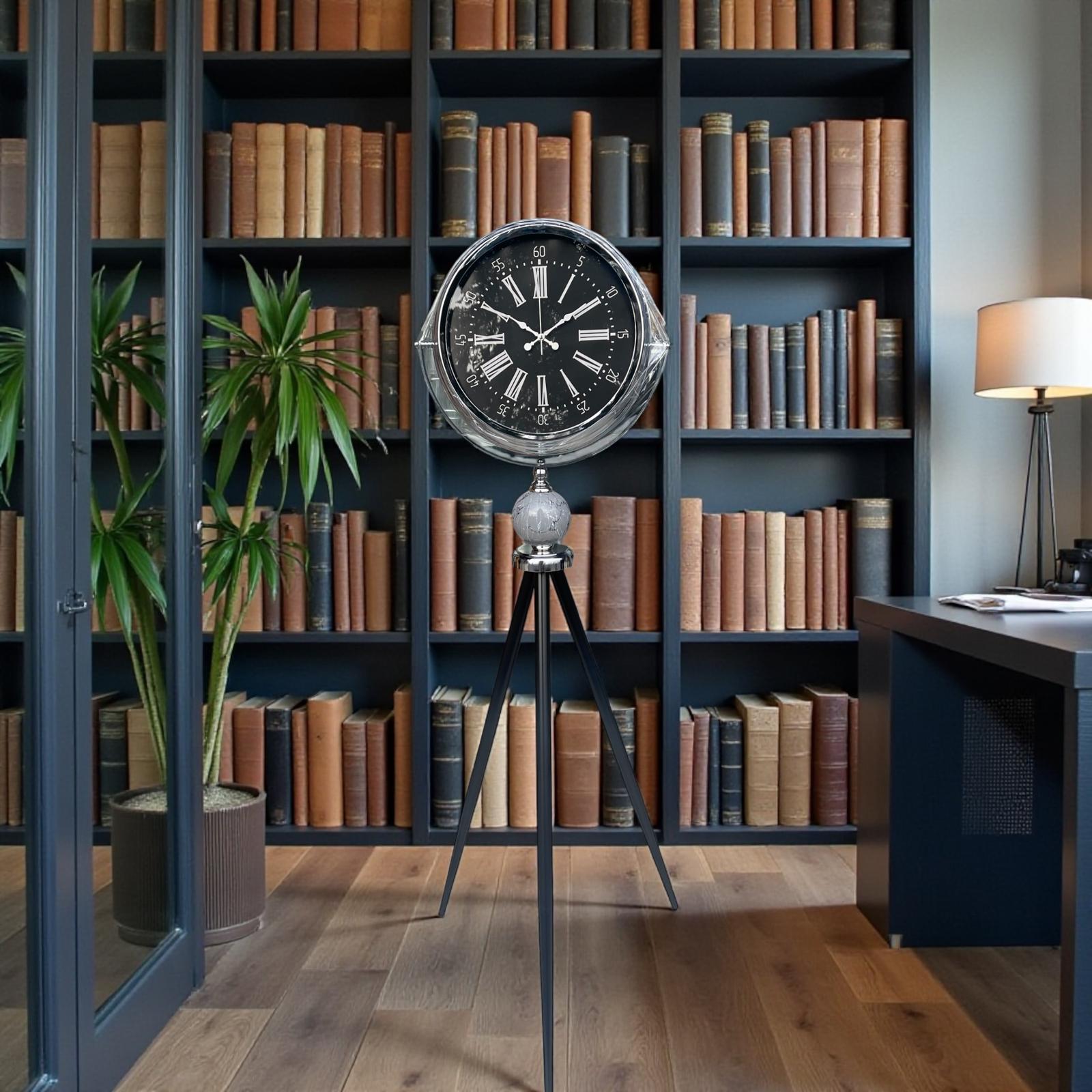 Royal Tripod Büyük Boy Metal Ayaklı Dekoratif Zemin Saati – Vintage Ofis & Salon Saat (Gümüş)& Sleep Nova