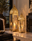 Gold Metal Camlı Dekoratif Fener 2’li Set