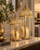 Gold Metal Camlı Dekoratif Fener 2’li Set