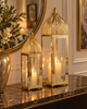 Gold Metal Camlı Dekoratif Fener 2’li Set