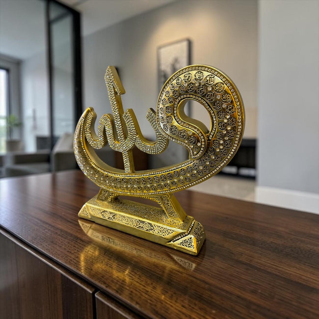 Osmanlı Motifli Allah Lafzı Biblo – Altın Kaplama Taşlı Lüks Dekor& Sleep Nova