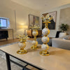Lotus Kristal Dekoratif Şamdan Mumluk Gold Beyaz Mermer Desenli Salon Masa Dekoru& Sleep Nova