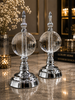 Silver Crystal Cam Küre Dekoratif Obje Seti – Gümüş Metal Modern Salon & Ofis Aksesuarı (2'li)& Sleep Nova
