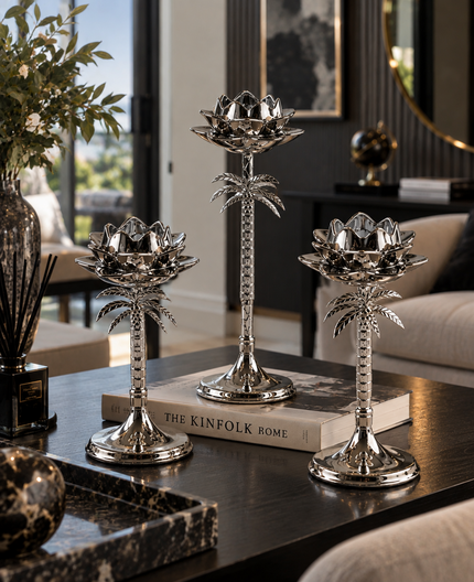 Gümüş Lotus Çiçeği Dekoratif Obje 3’lü Set