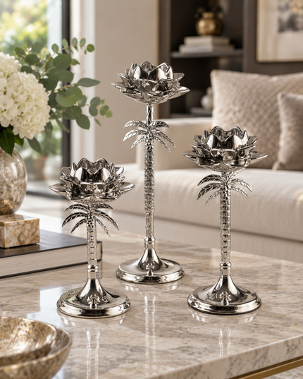 Gümüş Lotus Çiçeği Dekoratif Obje 3’lü Set