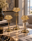 Gold Kristal Lotus Çiçeği Dekoratif Obje 3’lü Set