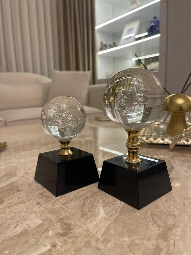 Modern Cam Küre Hava Kabarcıklı Siyah Kaide Dekoratif Masa Objesi& Sleep Nova