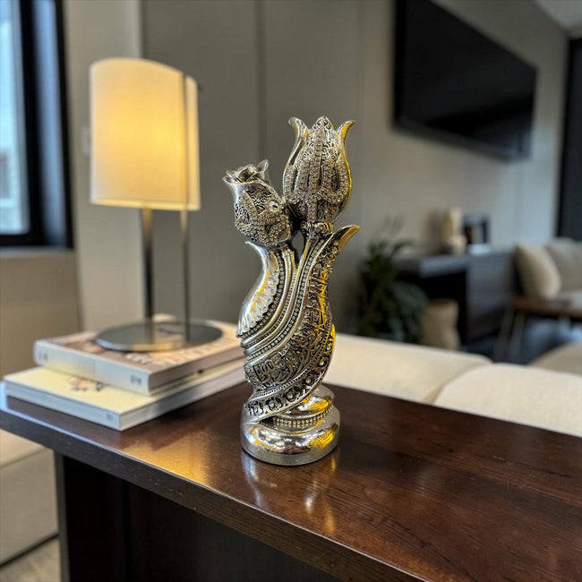 Osmanlı Lale Formlu Allah Lafzı Biblo – Gümüş Kaplama Taşlı Lüks Dekor& Sleep Nova