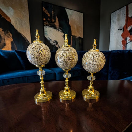 Ivory Gold Mosaic Küre Dekoratif Obje Seti – Krem Mermer Desenli Lüks Modern 3’lü Masa Üstü Ev Aksesuarı& Sleep Nova