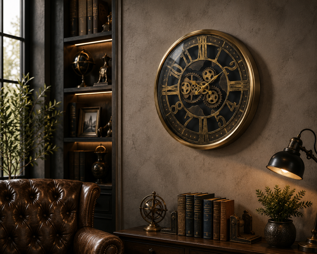 Vintage Gear Gold Dekoratif Duvar Saati – Büyük Boy Metal Salon Saati& Sleep Nova