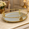 Gold Üzüm Motifli Aynalı Oval Dekoratif Tepsi Lüks Sunum Tepsisi& Sleep Nova