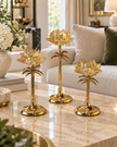 Gold Kristal Lotus Çiçeği Dekoratif Obje 3’lü Set