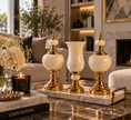 Fildişi Gold Dekoratif Vazo ve Küp 3’lü Salon Aksesuar Seti