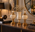Fildişi Gold Dekoratif Vazo ve Küp 3’lü Salon Aksesuar Seti