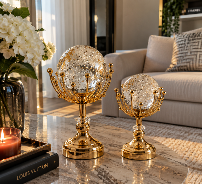 Gold Kristal Küreli Dekoratif Obje 2’li Set