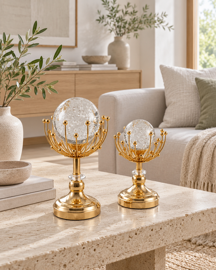 Gold Kristal Küreli Dekoratif Obje 2’li Set