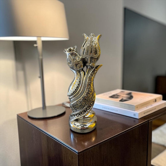 Osmanlı Lale Formlu Allah Lafzı Biblo – Gümüş Kaplama Taşlı Lüks Dekor& Sleep Nova