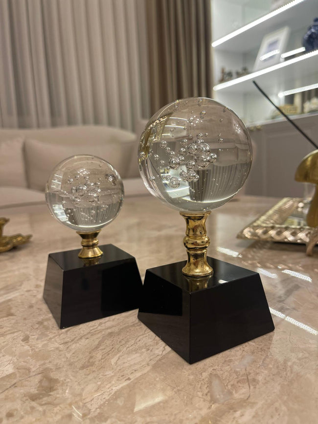 Modern Cam Küre Hava Kabarcıklı Siyah Kaide Dekoratif Masa Objesi& Sleep Nova