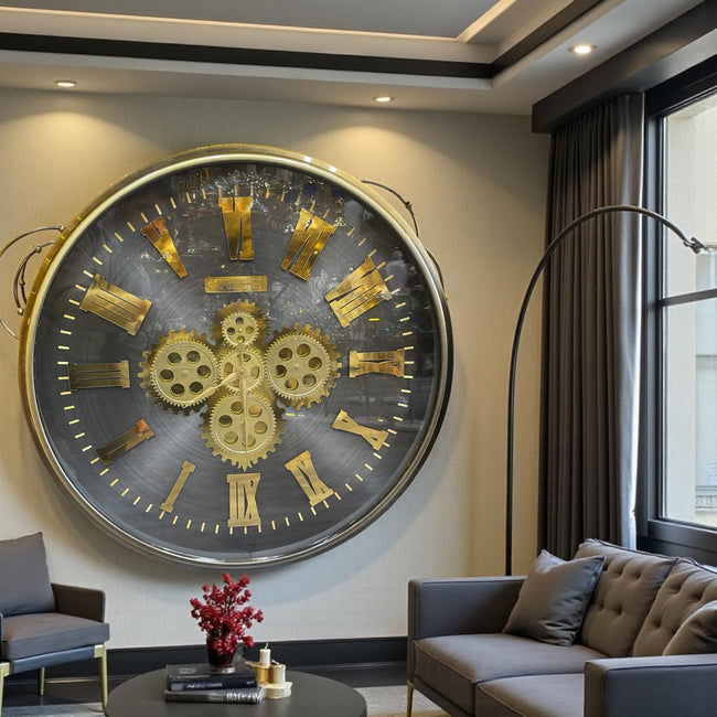 Grand Titan Gold Roma Rakamlı Çarklı Büyük Boy Dekoratif Duvar Saati& Sleep Nova