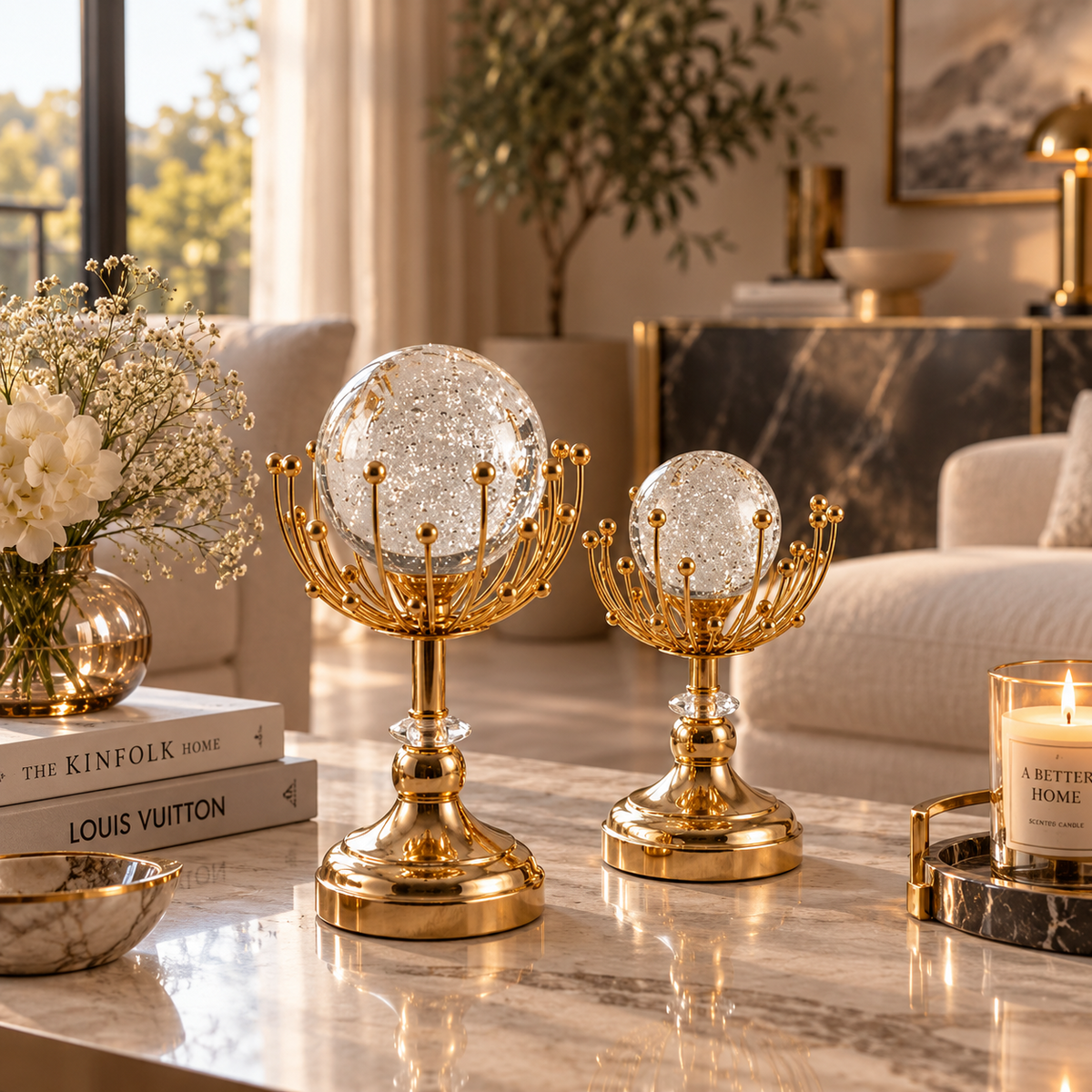 Gold Kristal Küreli Dekoratif Obje 2’li Set