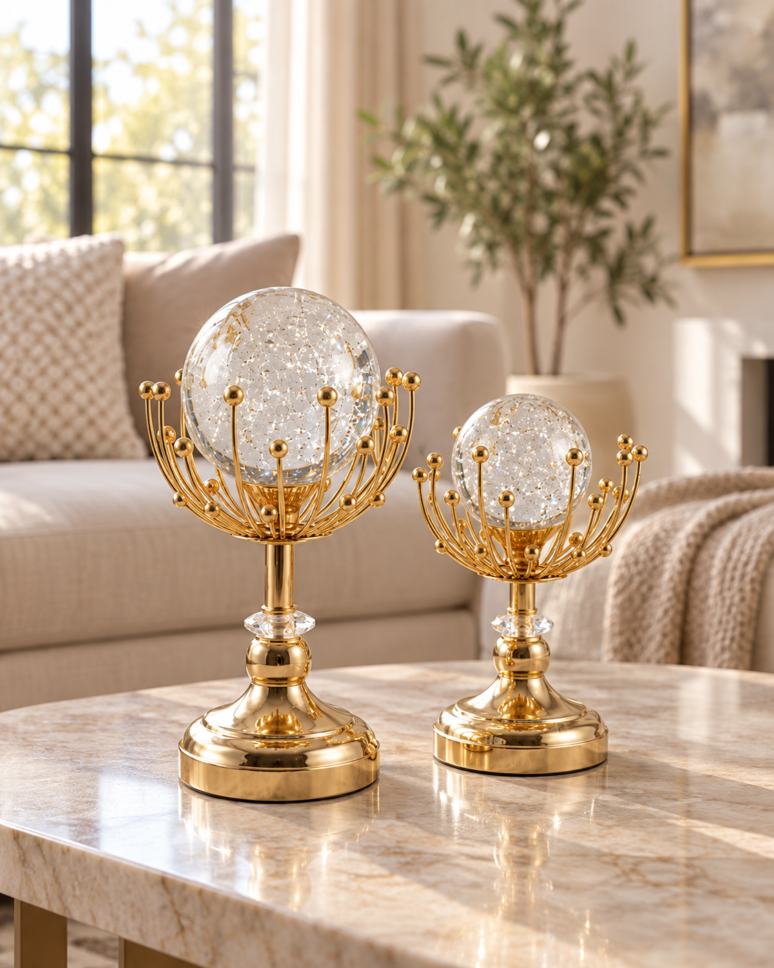Gold Kristal Küreli Dekoratif Obje 2’li Set