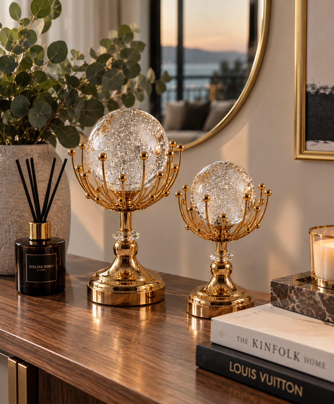 Gold Kristal Küreli Dekoratif Obje 2’li Set