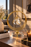 Gold Halkalı Kristal Küre Dekoratif Masa Aksesuarı