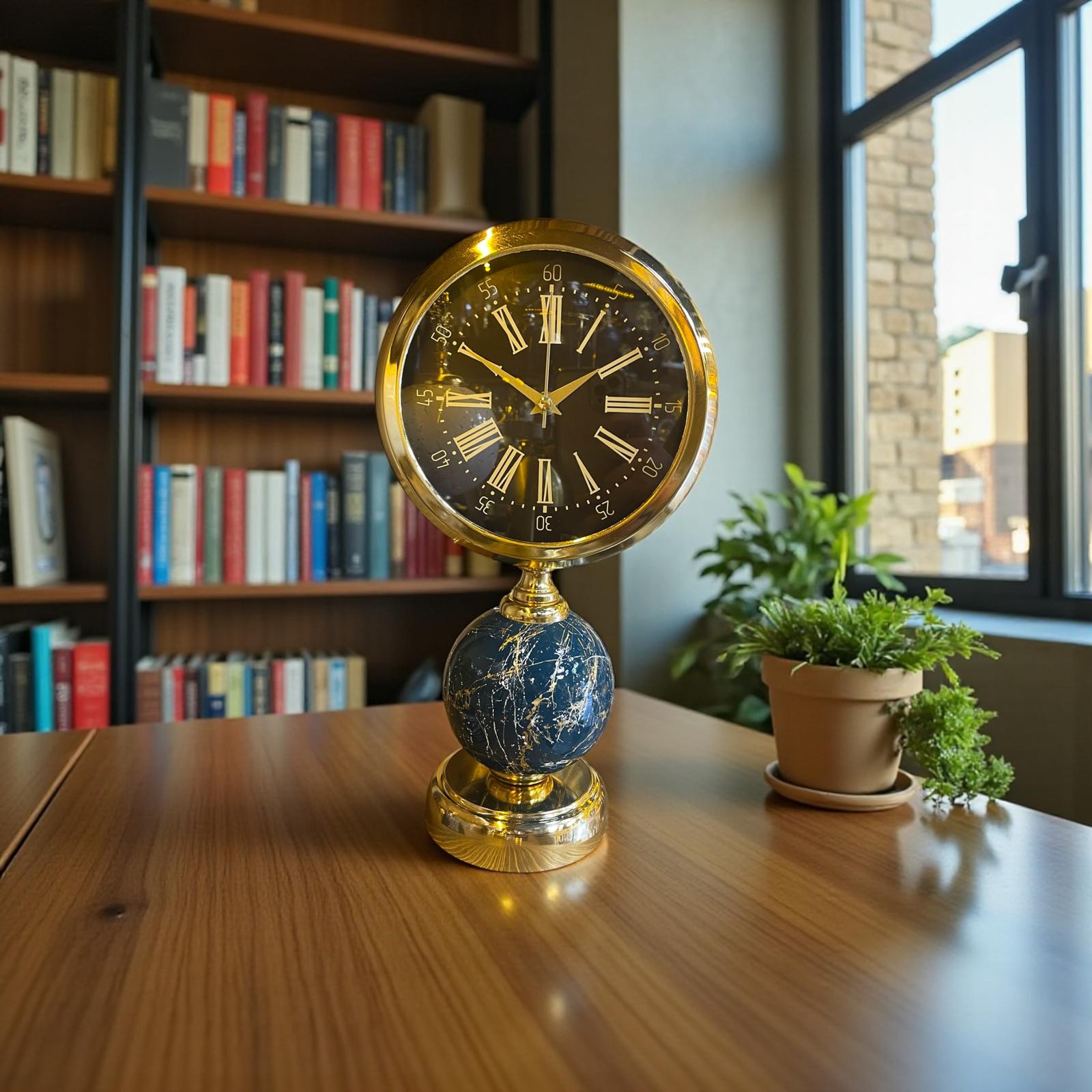 Imperial Globe Gold Dekoratif Masa Saati – Mermer Desenli Lüks Ofis & Salon Saat& Sleep Nova