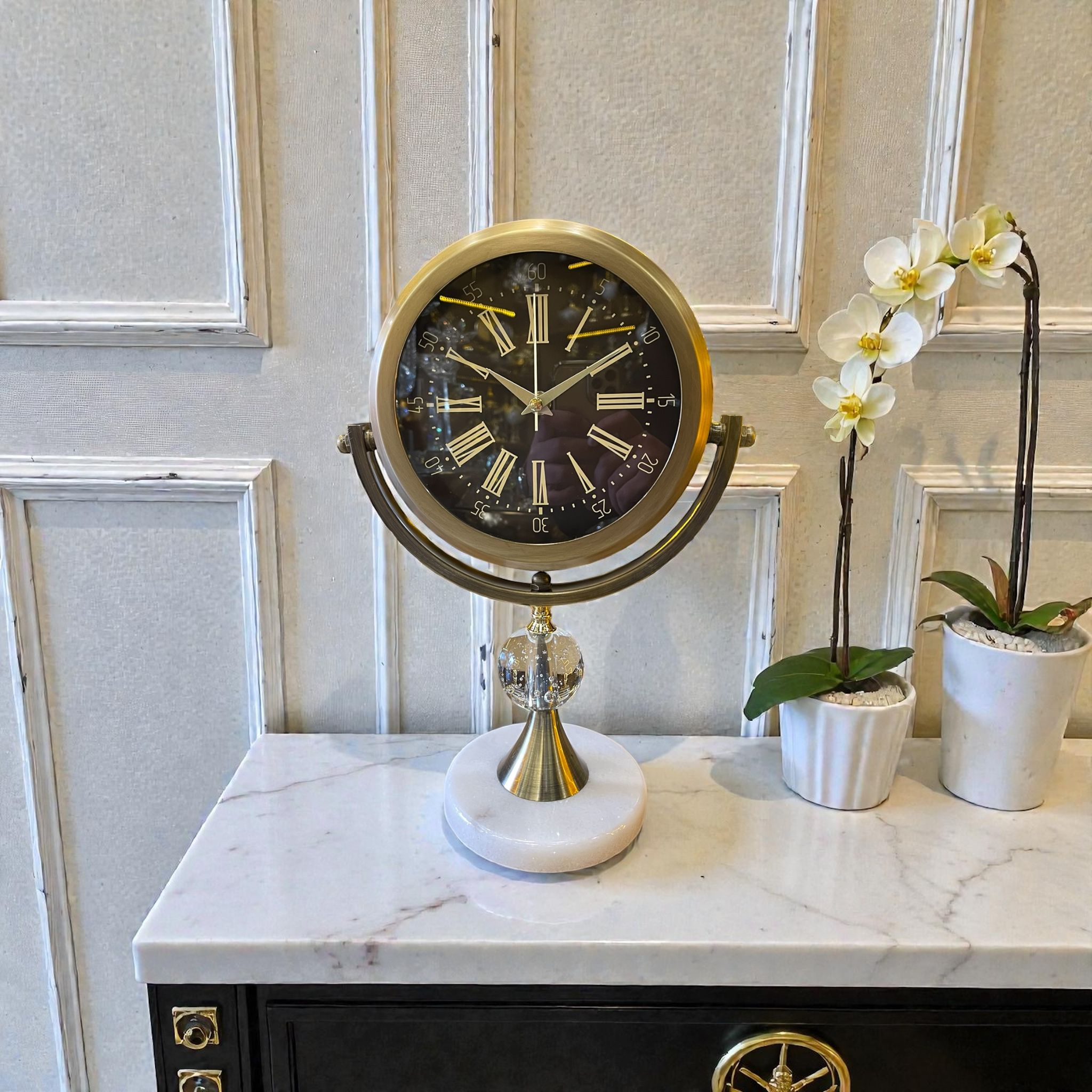 Mermer Taşlı Kar Küreli Dekoratif Masa Saati (Eskitme)& Sleep Nova