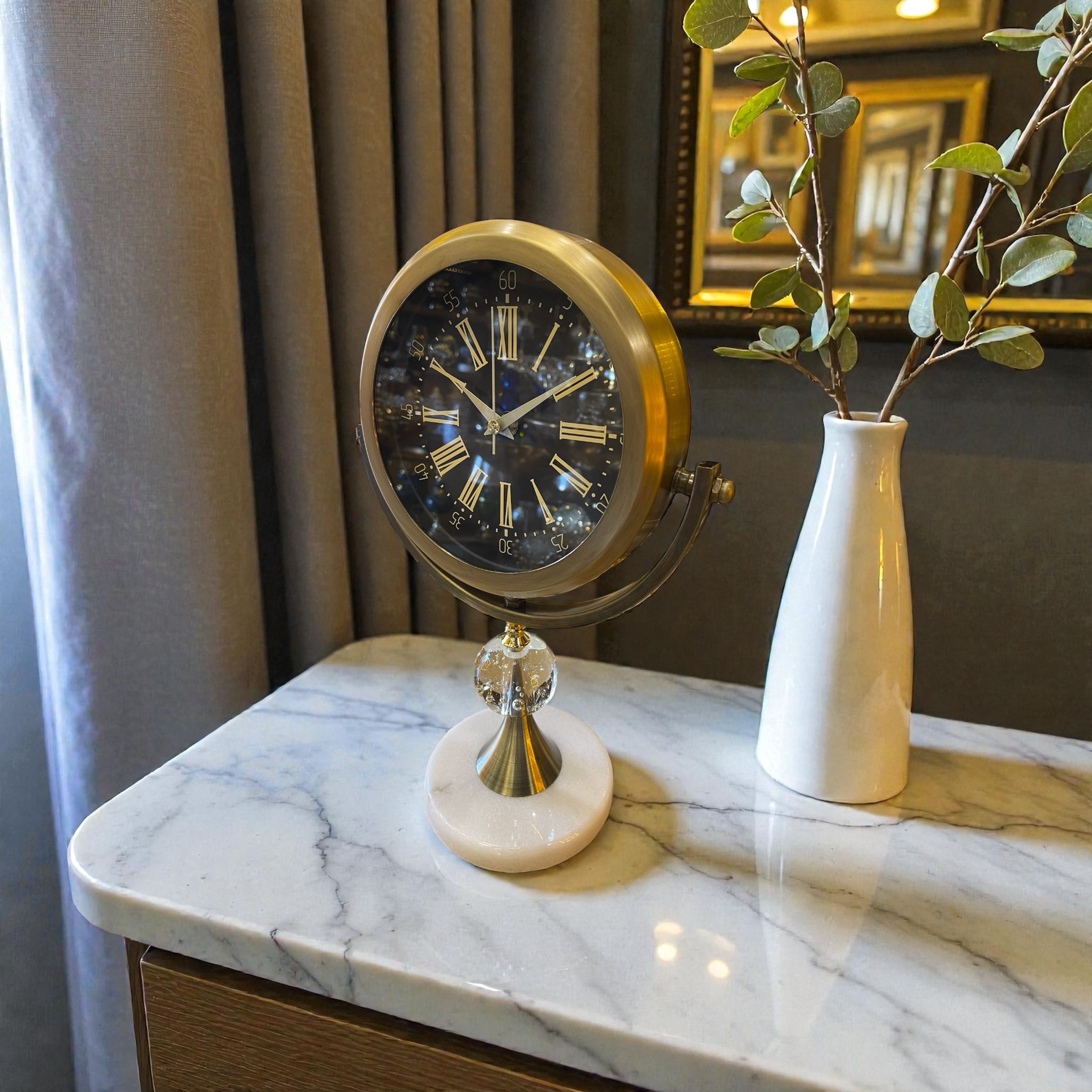 Mermer Taşlı Kar Küreli Dekoratif Masa Saati (Eskitme)& Sleep Nova