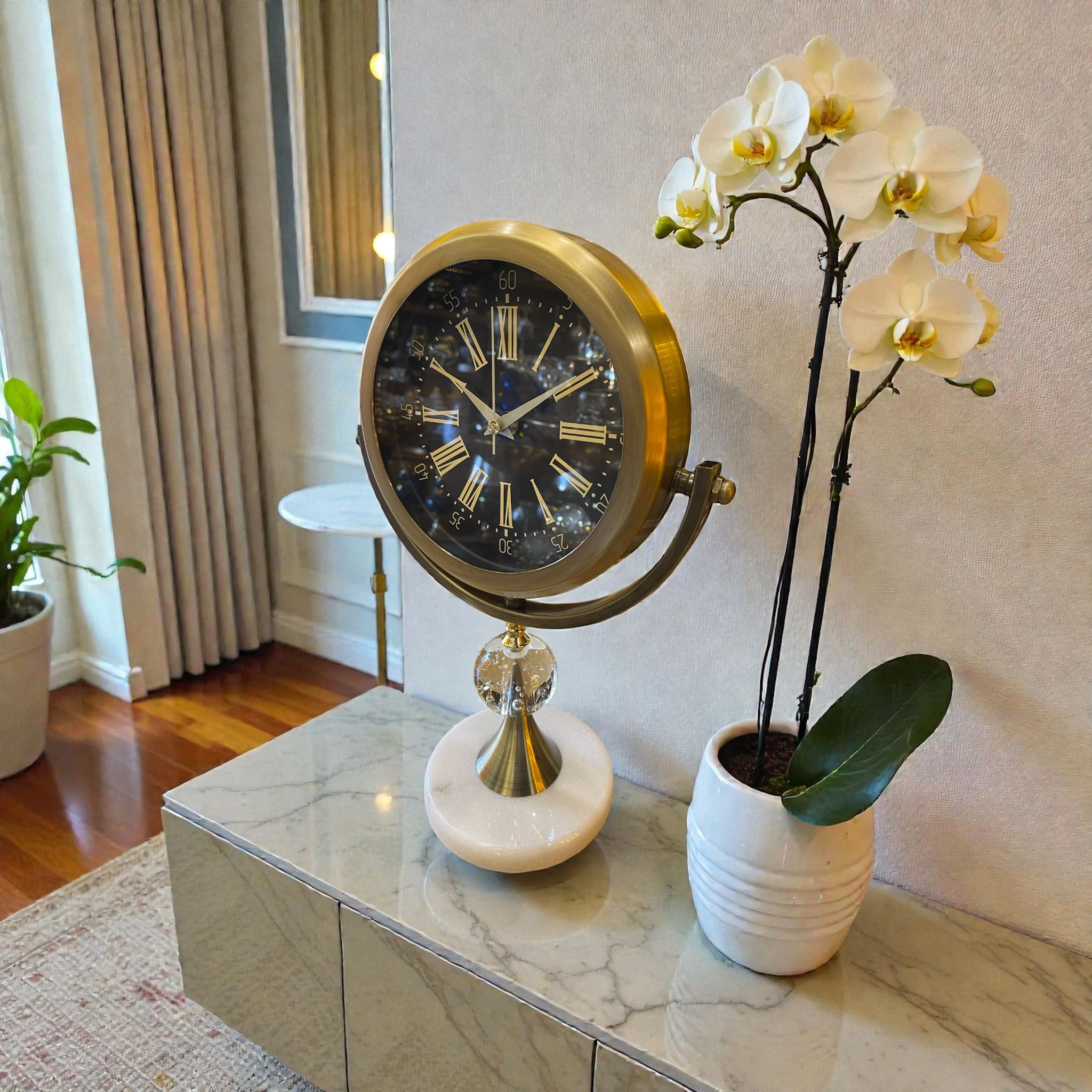 Mermer Taşlı Kar Küreli Dekoratif Masa Saati (Eskitme)& Sleep Nova