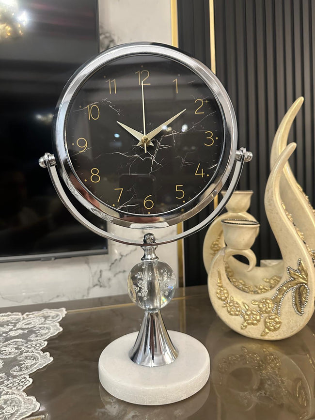 Mermer Taşlı Kar Küresi Şeklinde Dekoratif Masa Saati (Gümüş)& Sleep Nova